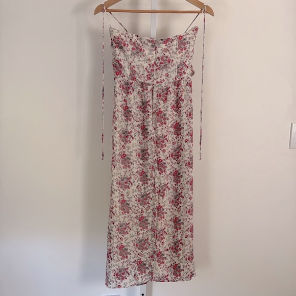 WAYF Dress Halter Top Midi Length Cut Out Abdomen Pink White Floral Tie Neck - Picture 5 of 16